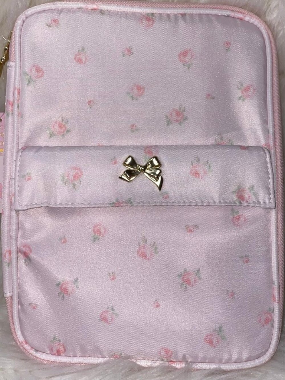 LoveShackFancy Pink Floral Phone Organizer Gold Bow New With Tags